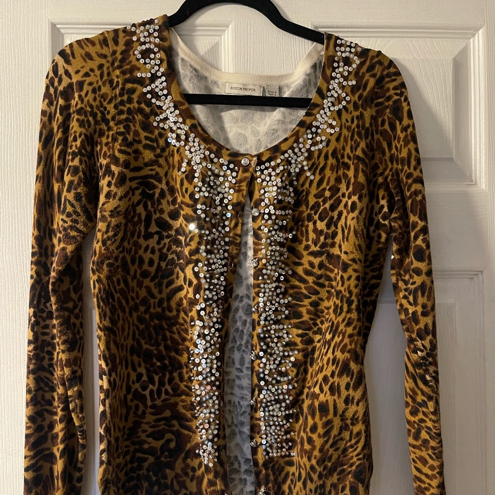 Boston proper cardigan with sequin design.
